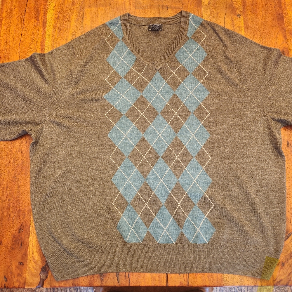 Men's Argyle Sweater - Brown and Blue